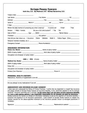 Scripps Poway Eyecare Patient Information Form
