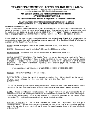 Texas Air Conditioning and Refrigeration Technician Application
