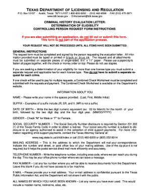 Texas Criminal History Evaluation Letter