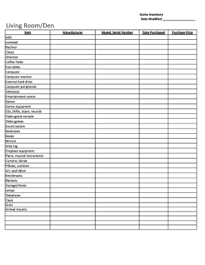 Home Contents Inventory Worksheet