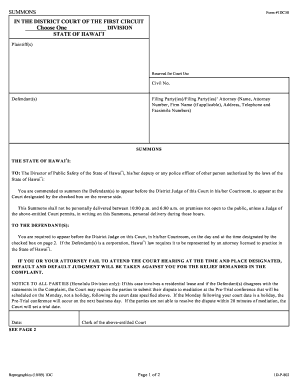 Hawaii District Court Summons