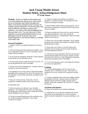 Student Safety Acknowledgement Sheet