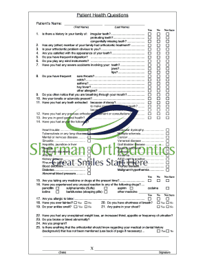 Orthodontic Patient Health Questionnaire