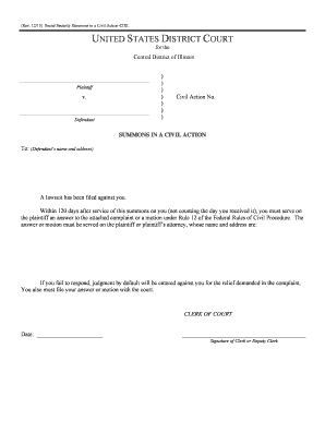 Social Security Summons in a Civil Action