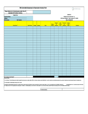 DEA Controlled Substances for Destruction Inventory Form