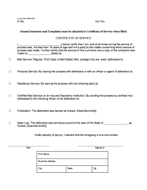 Certificate of Service for Bankruptcy Summons