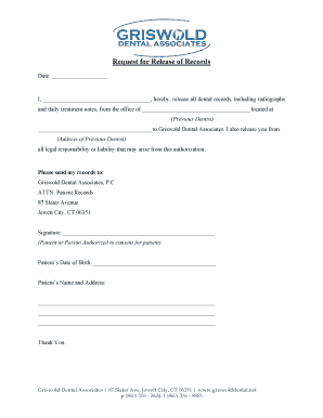 Request for Release of Dental Records
