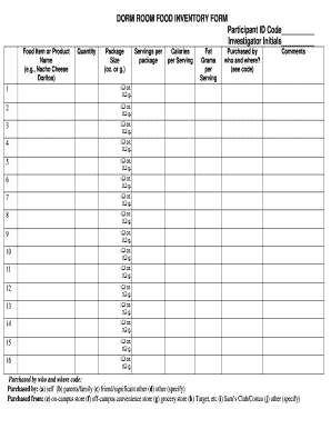 Dorm Room Food Inventory Form