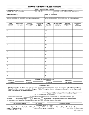 Rh factor pdf - DD Form 573 Shipping Inventory of Blood Products November 1981