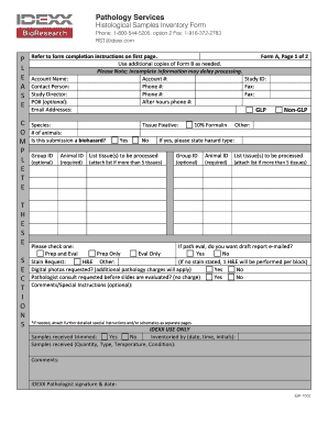 Histological Samples Inventory Form