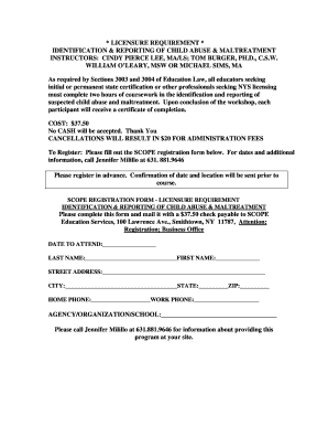 New York Child Abuse Reporting Course Registration Form
