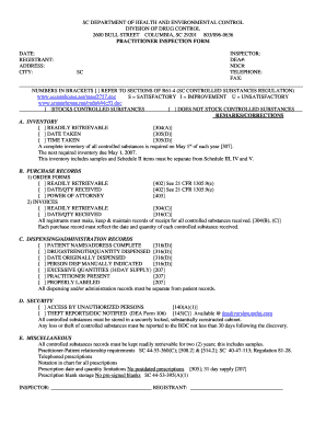 South Carolina Practitioner Inspection Form
