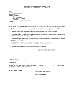 Power of Attorney Affidavit