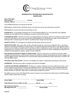 Maryland Residential Owner Seller Affidavit