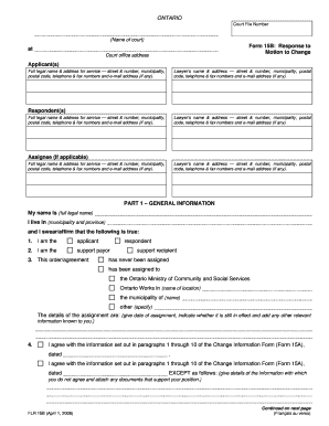 Ontario Form 15B: Response to Motion to Change