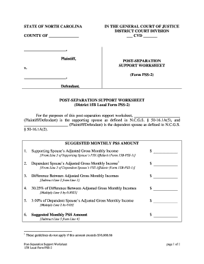 North Carolina Post-Separation Support Worksheet
