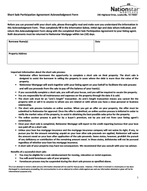 Short Sale Participation Agreement Acknowledgment Form