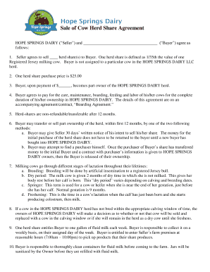 Sale of Herd Share Agreement - Hope Springs Dairy