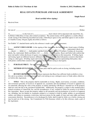 Oregon Real Estate Purchase and Sale Agreement