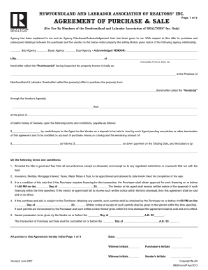 Newfoundland and Labrador Purchase and Sale Agreement