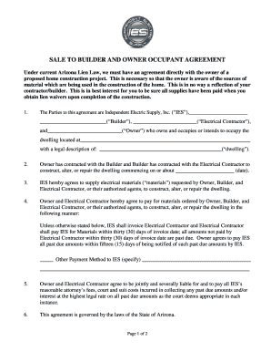 Sale to Builder and Owner Occupant Agreement