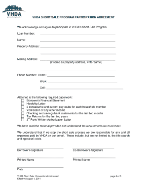 Sweep account example - VHDA SHORT SALE PROGRAM PARTICIPATION AGREEMENT