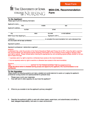 MSN Recommendation Form