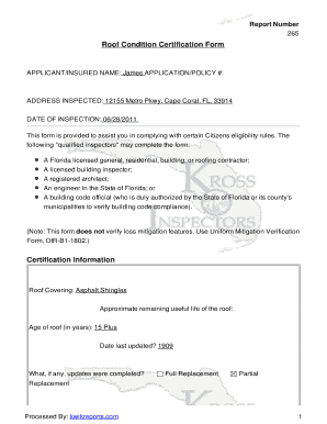 Florida Roof Condition Certification Form