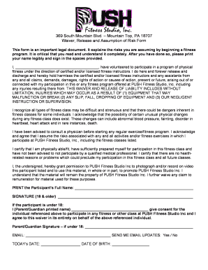 Fitness Waiver and Release Form