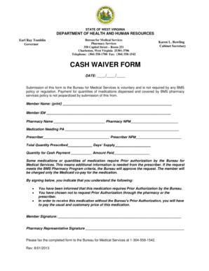West Virginia Cash Waiver Form
