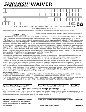 Skirmish Paintball Waiver Form