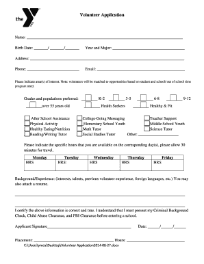YMCA Volunteer Clearance Application