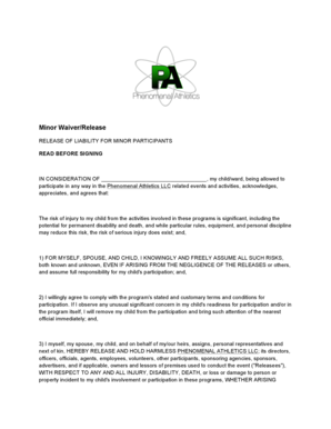 Minor Waiver/Release for Phenomenal Athletics
