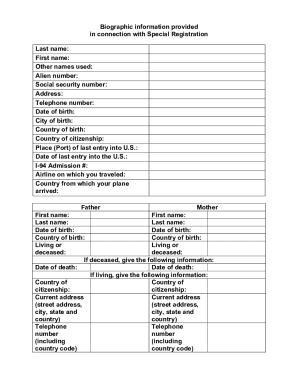 US Special Registration Biographic Information Form