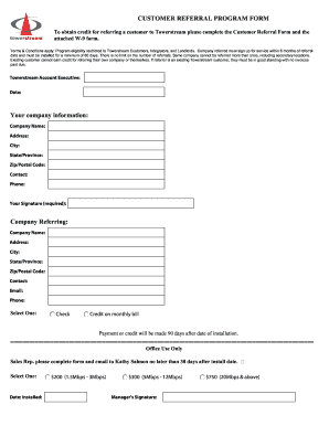 Towerstream Customer Referral Program Form