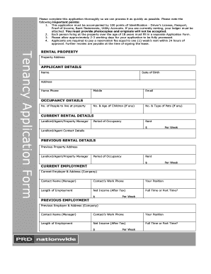 Rental Property Tenancy Application Form