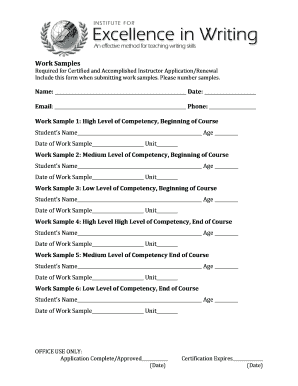Instructor Work Samples Form