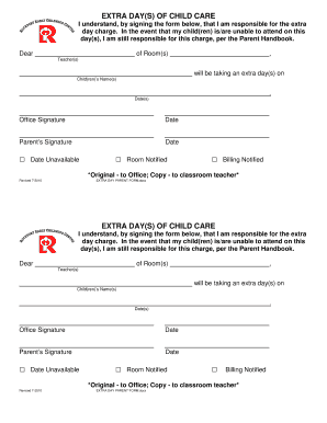 Extra Day Child Care Form