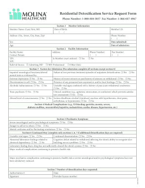 Residential Detoxification Service Request Form