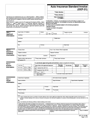 Auto Insurance Standard Invoice OCF-21
