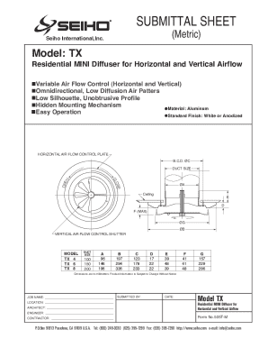 Residential Mini Diffuser Submittal Sheet