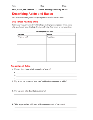 Acids, Bases, and Solutions Worksheet