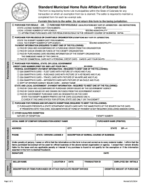Standard Municipal Home Rule Affidavit of Exempt Sale