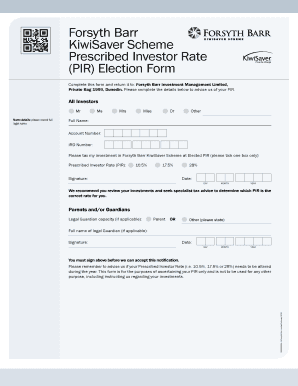 Forsyth Barr KiwiSaver PIR Election Form