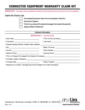 Connected Equipment Warranty Claim Kit
