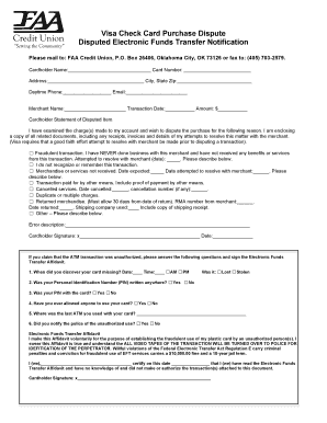 Visa Check Card Purchase Dispute Form