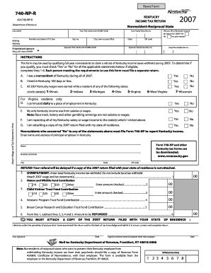 Kentucky Nonresident Income Tax Return 2007
