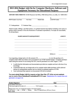 UCSD Budget Add-On Form for Computer Hardware