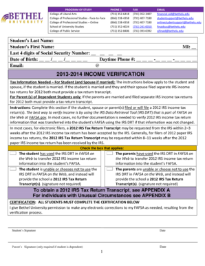 2013-2014 Income Verification Form