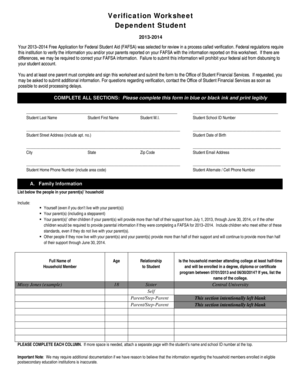 2013-2014 Verification Worksheet